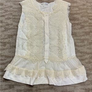 Alberta Ferretti Cream Sleeveless Top with Lace Details and Pleated Back size 4